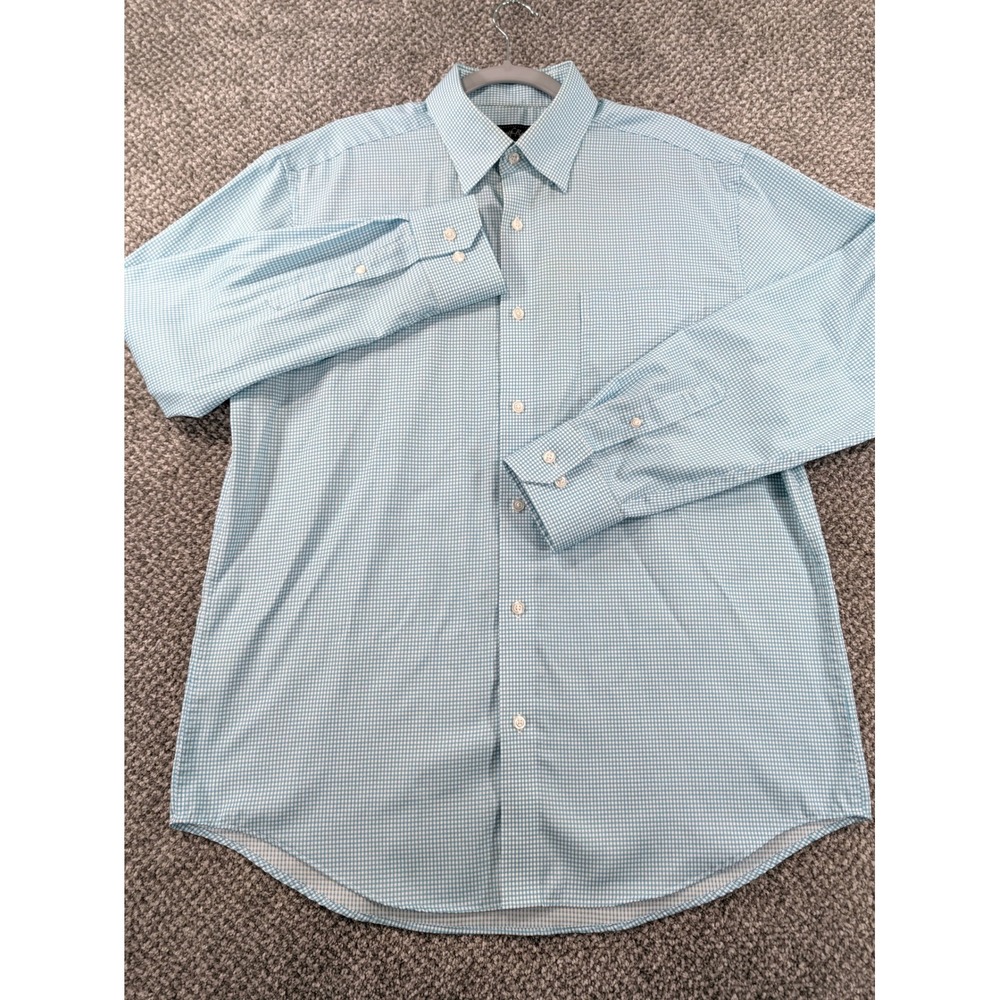 Kenneth Roberts Platinum Mens Large Blue Gingham Cotton Button Down Shirt LS